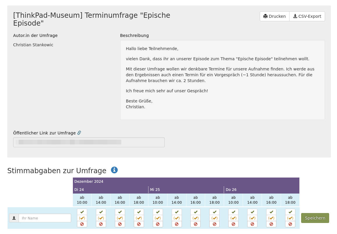 Beispielhafte Terminumfrage